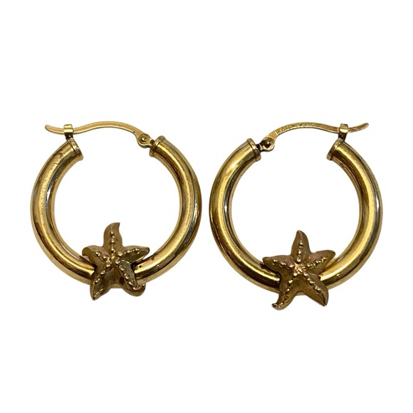 Carla 14K Yellow Gold Sea Star Starfish Hoop Earrings 2.5g